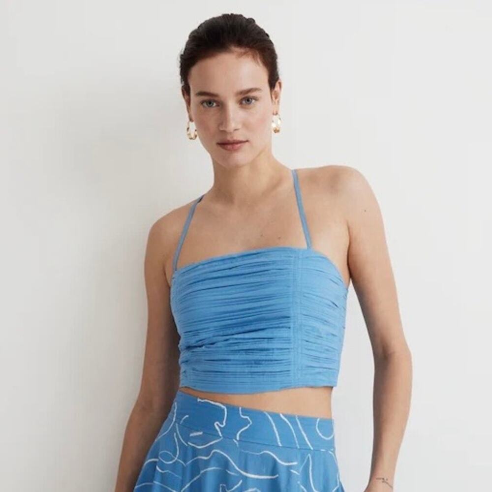 NWT Madewell Poplin Crop Tube Top in Ornamental Blue - Size: 4
